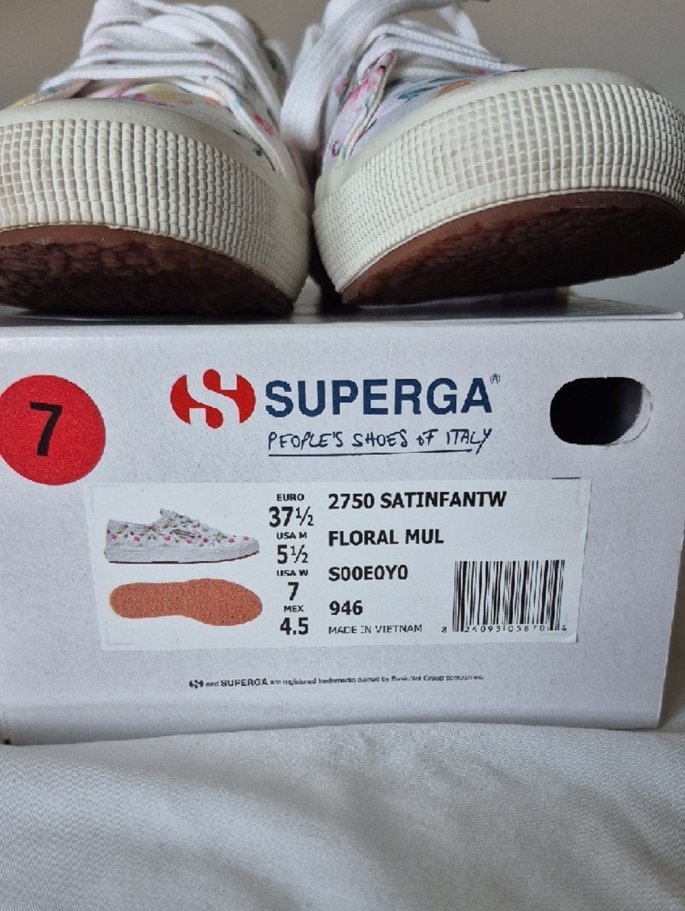 Superga White Canvas Sneakers with Pink and Yellow Floral Pattern - Picture 3 of 6